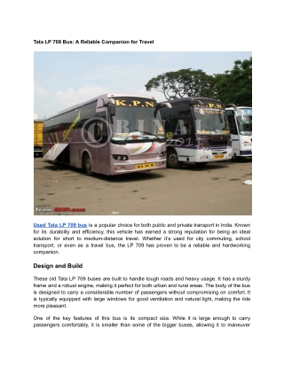 Tata LP 709 Bus: A Reliable Companion for Travel