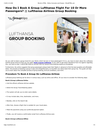 How Do I Book A Group Lufthansa Flight For 10 Or More Passengers?
