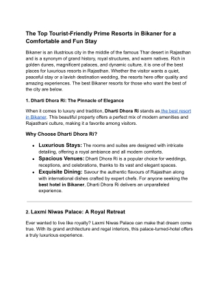 The Prime Resorts in Bikaner for Comfortable and Eventful Accommodation