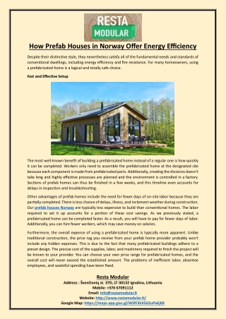 How Prefab Houses in Norway Offer Energy Efficiency