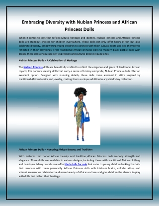 Embracing Diversity with Nubian Princess and African Princess Dolls