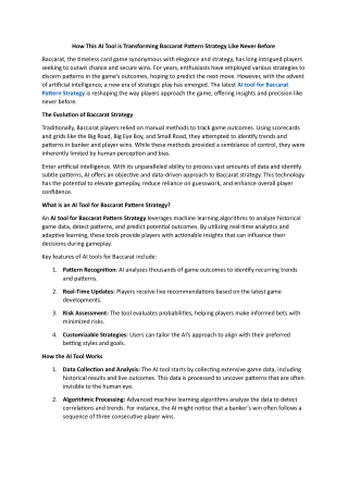 How This AI Tool is Transforming Baccarat Pattern Strategy Like Never Before