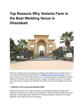 Top Reasons Why Vedanta Farm is the Best Wedding Venue in Ghaziabad