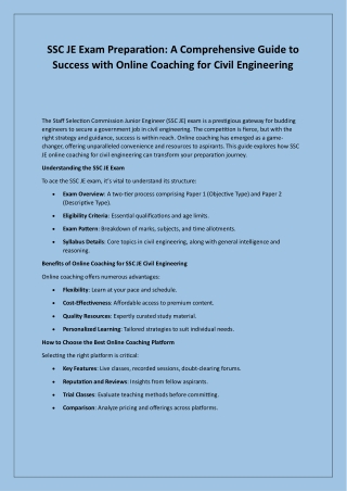 SSC JE Exam Preparation: A Comprehensive Guide to Success with Online Coaching f