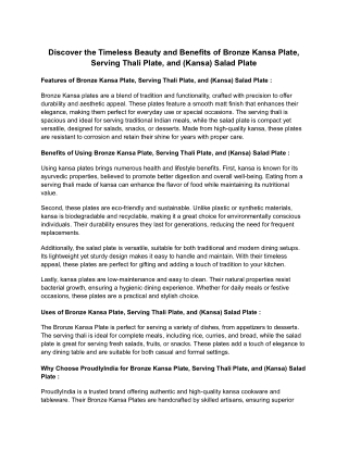 Discover the Timeless Beauty and Benefits of Bronze Kansa Plate, Serving Thali Plate, and (Kansa) Salad Plate