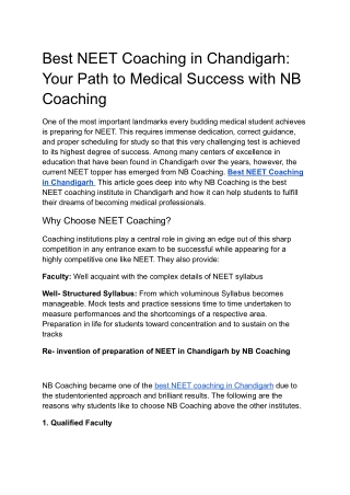 Best NEET Coaching in Chandigarh_ Your Path to Medical Success with NB Coaching