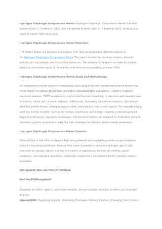 Hydrogen Diaphragm Compressors Market Global Industry Analysis and Forecast (20