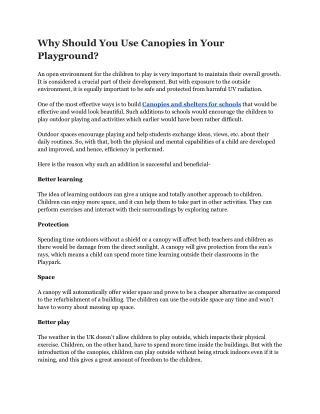 Why Should You Use Canopies in Your Playground