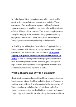 The Role of Rigging in Heavy Lifting Projects-Key Insights for Indian Industries