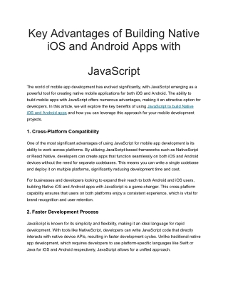 Key Advantages of Building Native iOS and Android Apps with JavaScript