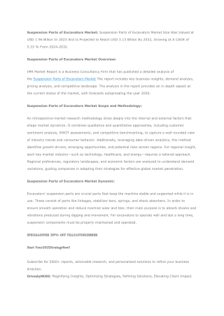 Suspension Parts of Excavators Market Global Industry Analysis and Forecast (202