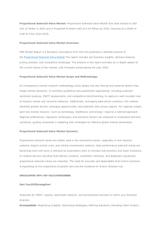 Proportional Solenoid Valve Market Global Industry Analysis and Forecast (2024-2