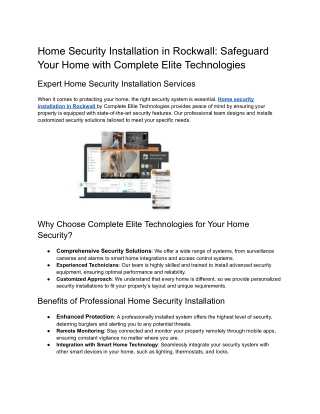 Home Security Installation in Rockwall_ Safeguard Your Home with Complete Elite Technologies
