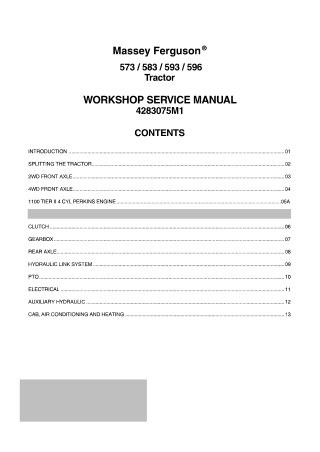 Massey Ferguson 573  583  593  596 Tractor Service Repair Manual Instant Download (Part No. 4283075M1)