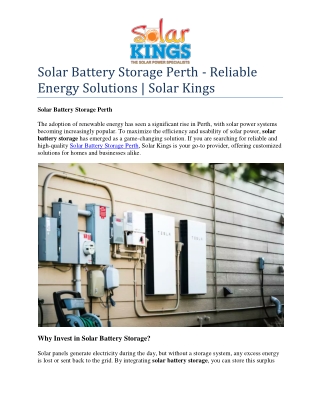 Solar Battery Storage Perth - Reliable Energy Solutions | Solar Kings