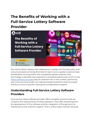 The Benefits of Working with a Full-Service Lottery Software Provider