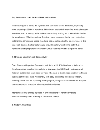 Top Features to Look for in a 2BHK in Kondhwa