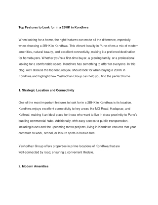 Top Features to Look for in a 2BHK in Kondhwa