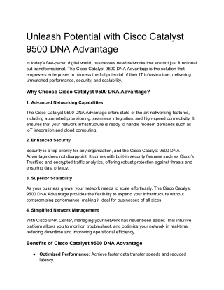 Unleash Potential with Cisco Catalyst 9500 DNA Advantage