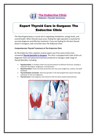 Visit Thyroid Doctor in Gurgaon - The Endocrine Clinic