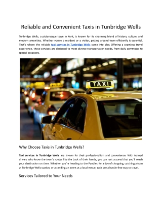 Reliable and Convenient Taxis in Tunbridge Wells