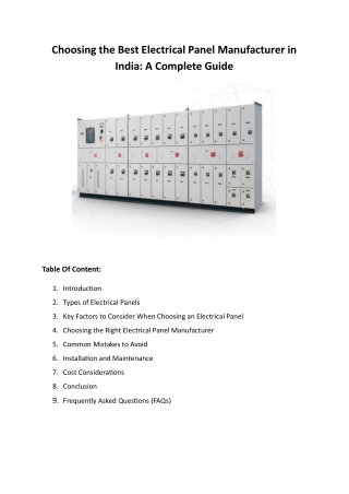 Choosing the Best Electrical Panel Manufacturer in India A Complete Guide