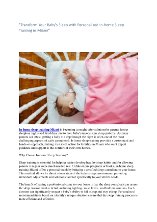 "Transform Your Baby's Sleep with Personalized In-home Sleep  Training in Miami"