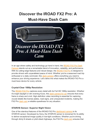 Discover the IROAD FX2 Pro: A Must-Have Dash Cam