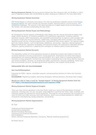 Mining Equipment Market Global Industry Analysis and Forecast (2024-2032)
