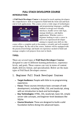 FULL STACK DEVELOPER COURSE