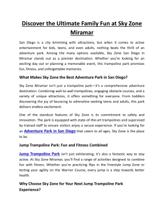 Discover the Ultimate Family Fun at Sky Zone Miramar