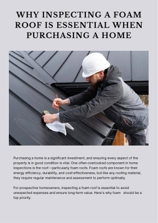 Foam Roof is essential when Purchasing a Home