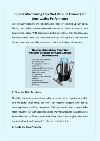 Tips for Maintaining Your Wet Vacuum Cleaners for Long Lasting Performance