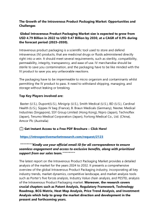 Intravenous Product Packaging Market