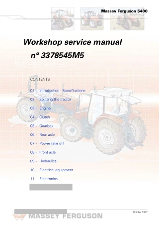 Massey Ferguson MF5400 Series (MF5425  MF5435  MF5445  MF5455  MF5460  MF5465  MF5470  MF5475  MF5480) Tractor Service R