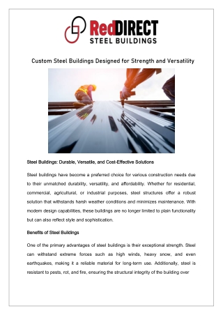 Custom Steel Buildings Designed for Strength and Versatility