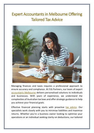 Expert Accountants in Melbourne Offering Tailored Tax Advice