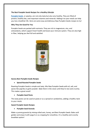 The Best Pumpkin Seeds Recipes for a Healthy Lifestyle