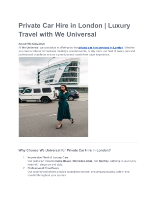 Private Car Hire in London Luxury Travel with We Universal