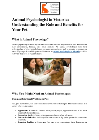 Animal Psychologist in Victoria Understanding the Role and Benefits for Your Pet