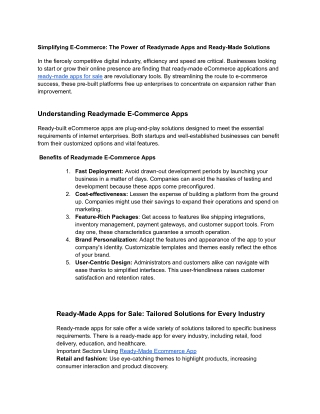 Simplifying E-Commerce: The Power of Readymade Apps and Ready-Made Solutions
