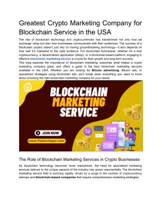 Greatest Crypto Marketing Company for Blockchain Service in the USA