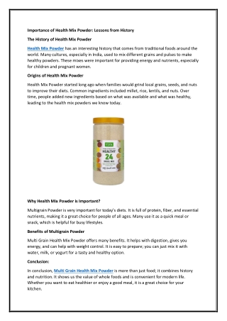 Importance of Health Mix Powder: Lessons from History