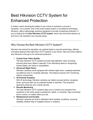 Best Hikvision CCTV System for Enhanced Protection