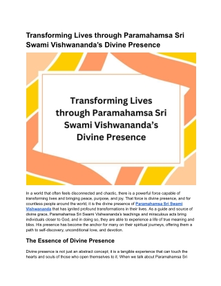The Miraculous Power of Paramahamsa Sri Swami Vishwananda’s Divine Presence