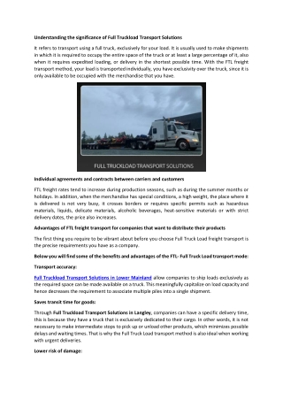 Full Truckload Transport Solutions
