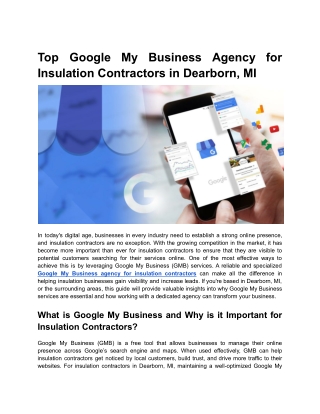 Top Google My Business Agency for Insulation Contractors in Dearborn, MI