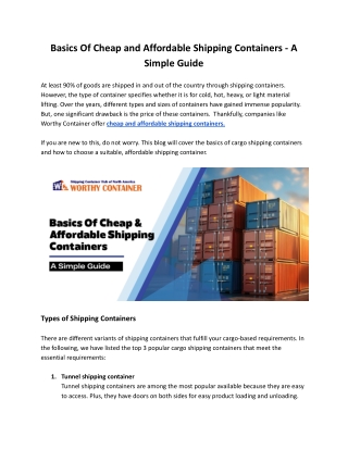 Basics Of Cheap and Affordable Shipping Containers - A Simple Guide