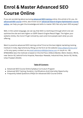 Enrol & Master Advanced SEO Course Online