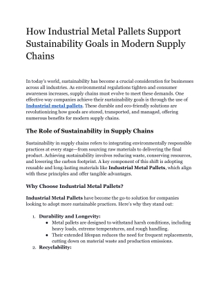 How Industrial Metal Pallets Support Sustainability Goals in Modern Supply Chains